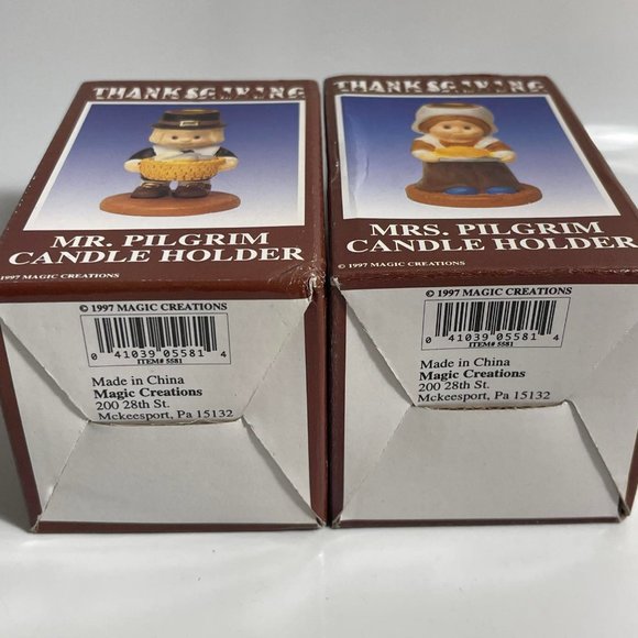 Magic Creations Vintage Original Boxes Thanksgiving Mr/Mrs Pilgrim Candle Holder - Picture 3 of 5